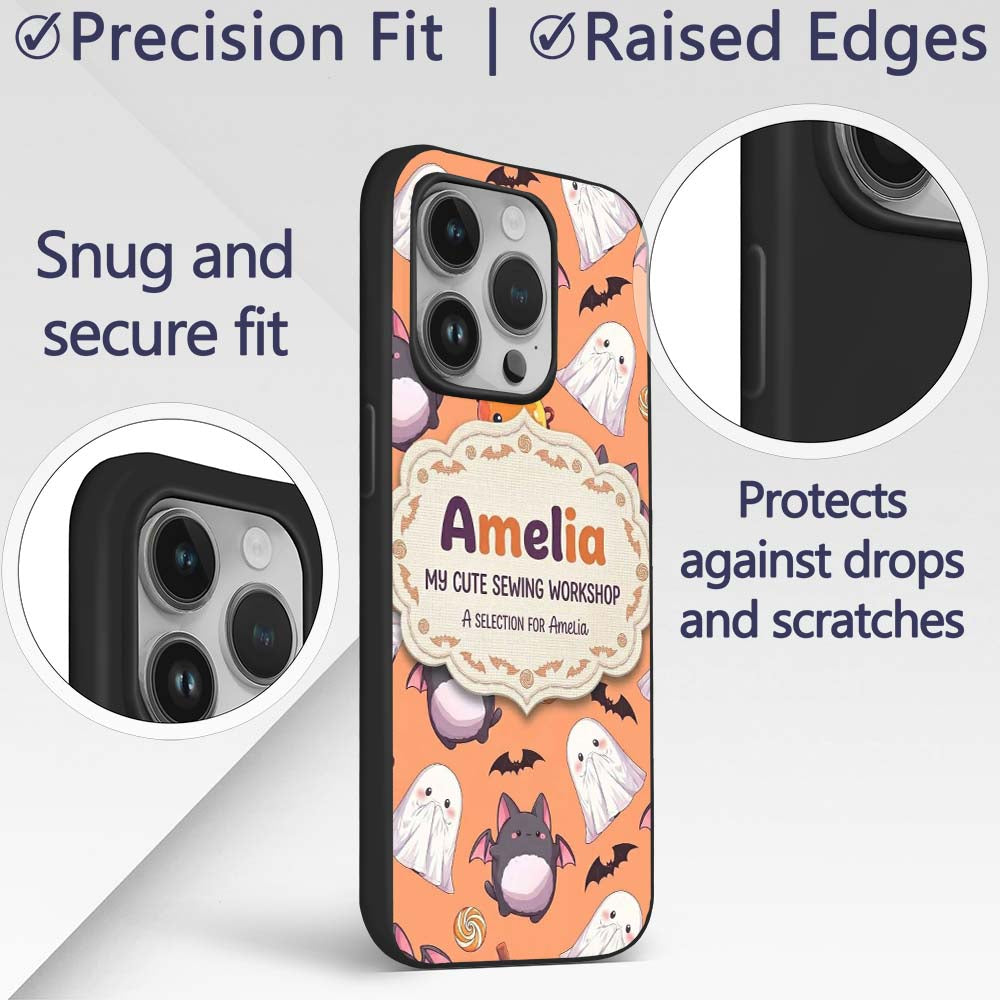 Kawaii Halloween Ghost Bat Candy Pumpkin Seamless Custom Name Protective Phone Case Mobile Cover Durable Everyday Smartphone Shock Resistant