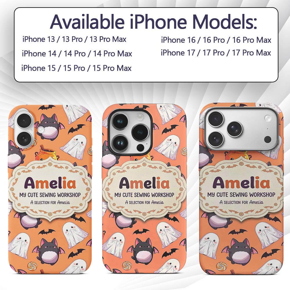 Kawaii Halloween Ghost Bat Candy Pumpkin Seamless Custom Name Protective Phone Case Mobile Cover Durable Everyday Smartphone Shock Resistant