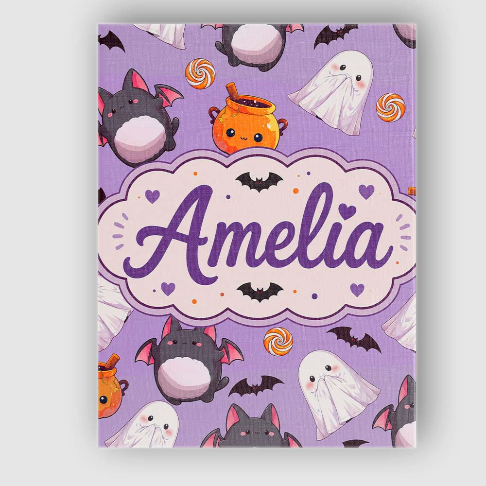 Personalised Name Kawaii Halloween Ghost Custom Unique Gift Idea Elegant Feature Canvas Wall Art Print Decor Picture Ready to Hang