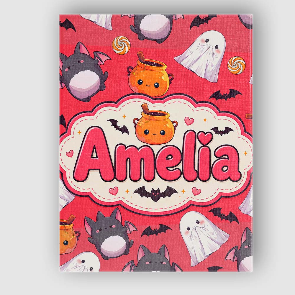 Personalised Name Cute Kawaii Halloween Custom Modern Room Accent Elegant Feature Canvas Wall Art Print Decor Picture Ready to Hang