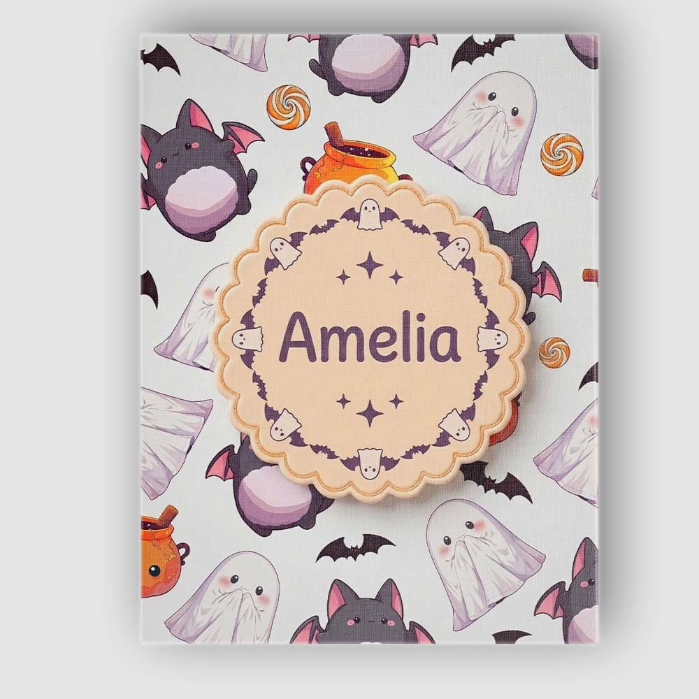Personalised Name Cute Kawaii Halloween Custom Modern Room Accent Elegant Feature Canvas Wall Art Print Decor Picture Ready to Hang