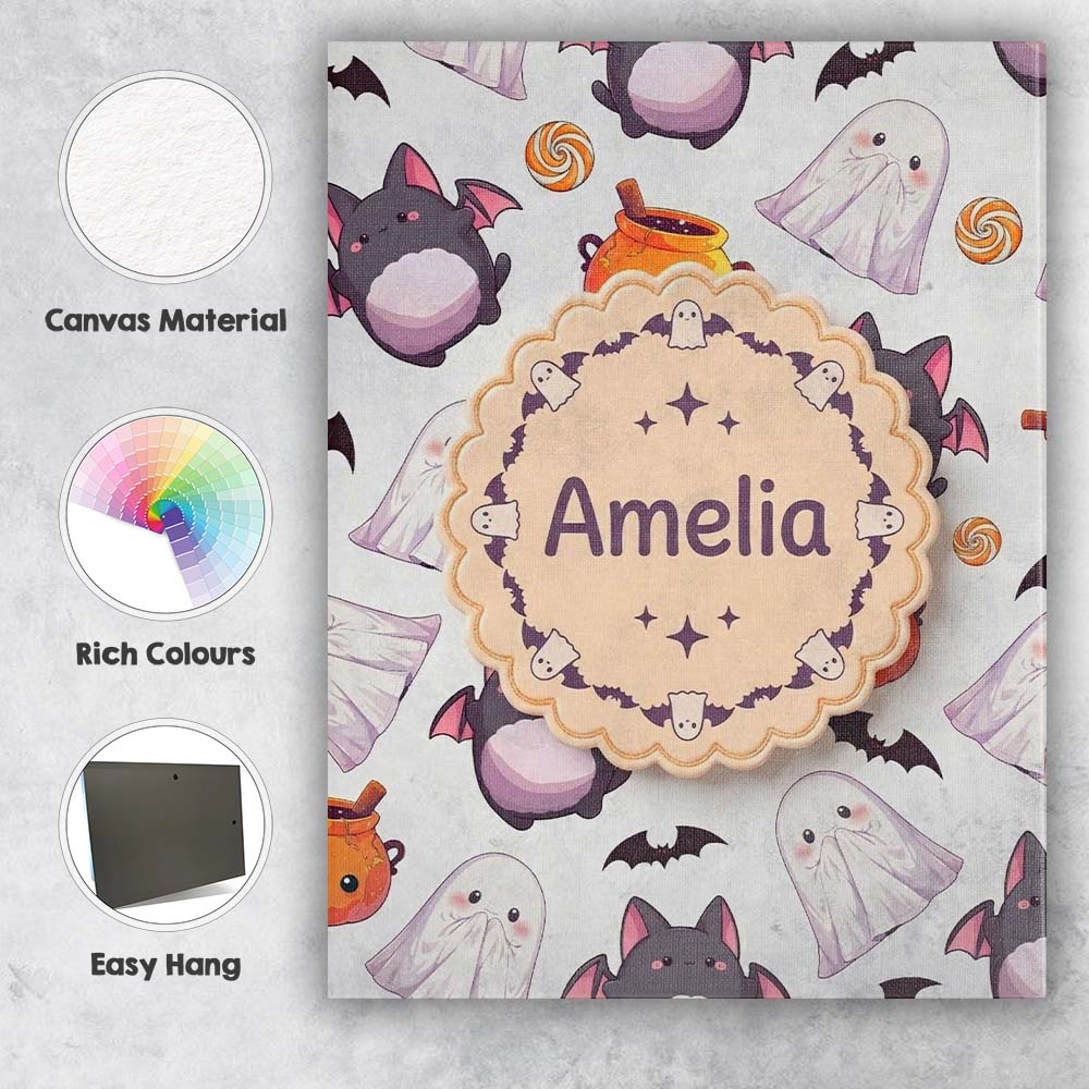Personalised Name Cute Kawaii Halloween Custom Modern Room Accent Elegant Feature Canvas Wall Art Print Decor Picture Ready to Hang