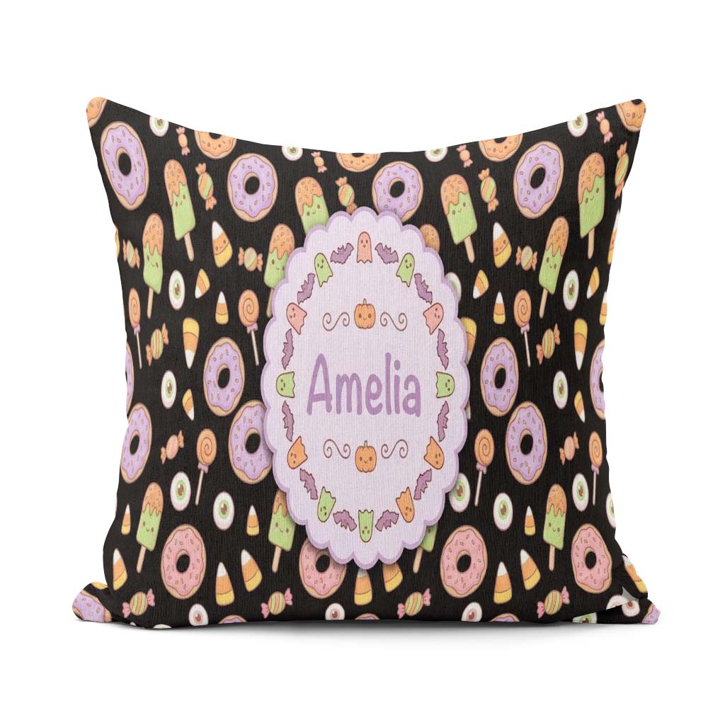 Custom Name Cute Donuts Candy Eyeball Ice Cream Seamless Pattern Square Filled Cushion Throw Pillow Sofa Bed Home Decor Zip Washable UK Made