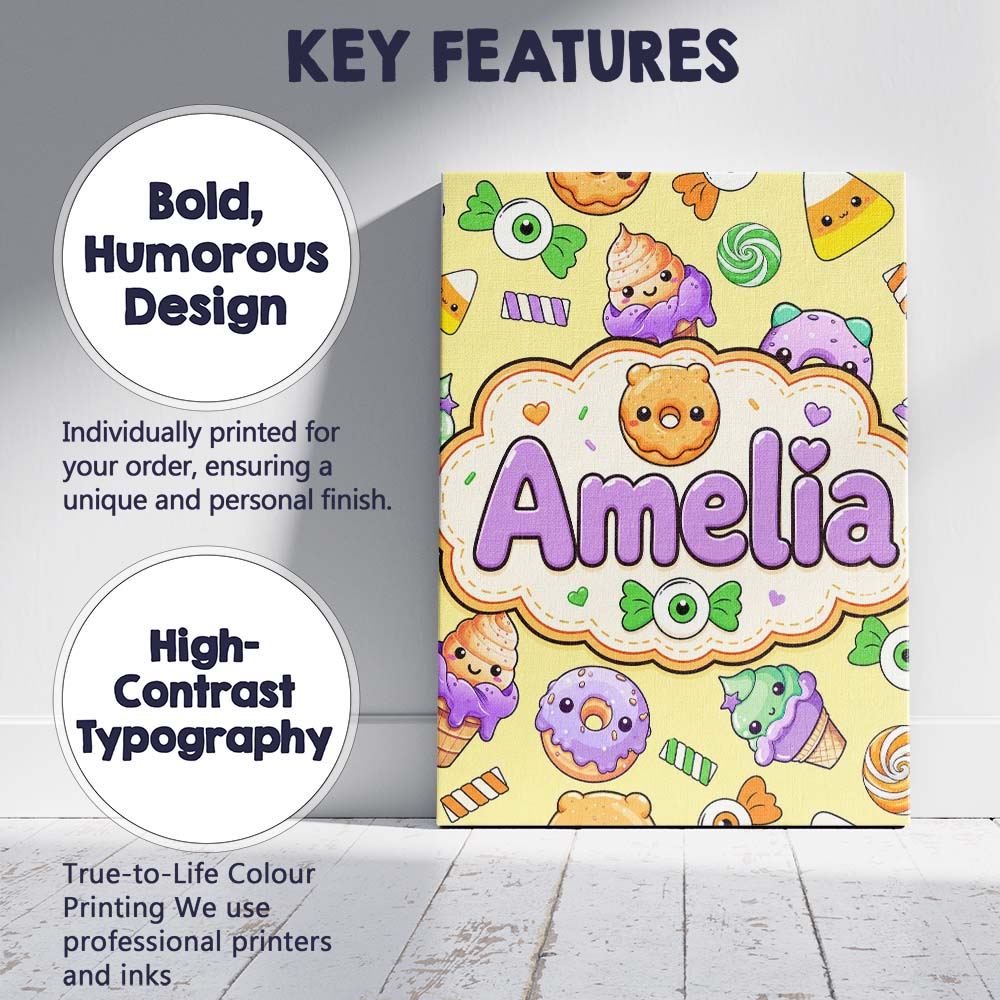 Personalised Name Cute Halloween Donut Custom Modern Room Accent Elegant Feature Canvas Wall Art Print Decor Picture Ready to Hang