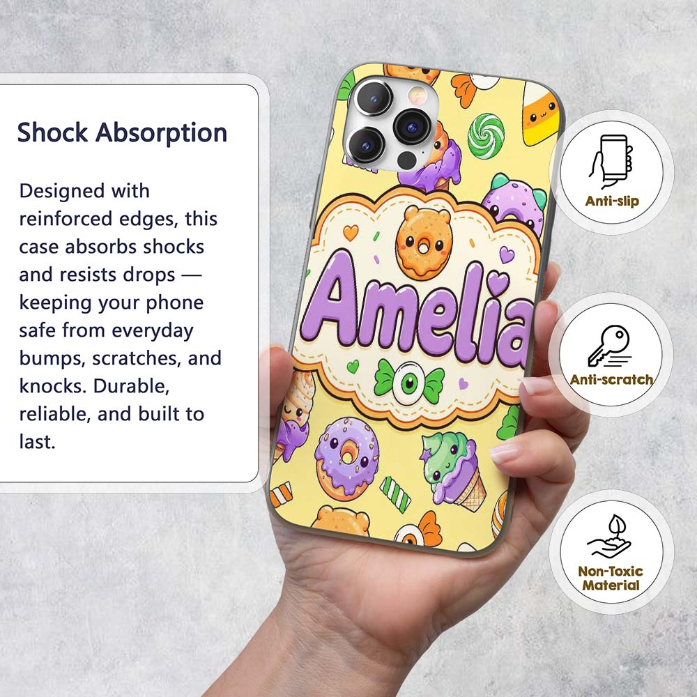 Cute Halloween Donut Candy Eyeball Ice Cream Custom Name Protective Phone Case Mobile Cover Durable Everyday Smartphone Shock Resistant