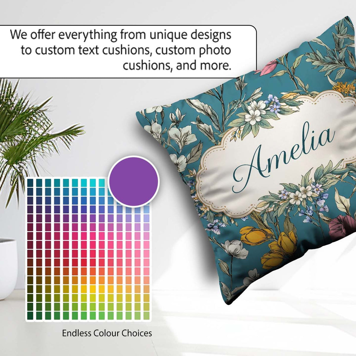 Custom Name Minimal Daisy Flower Soft Green Seamless Pattern Square Filled Cushion Throw Pillow Sofa Bed Home Decor Zip Washable UK Made