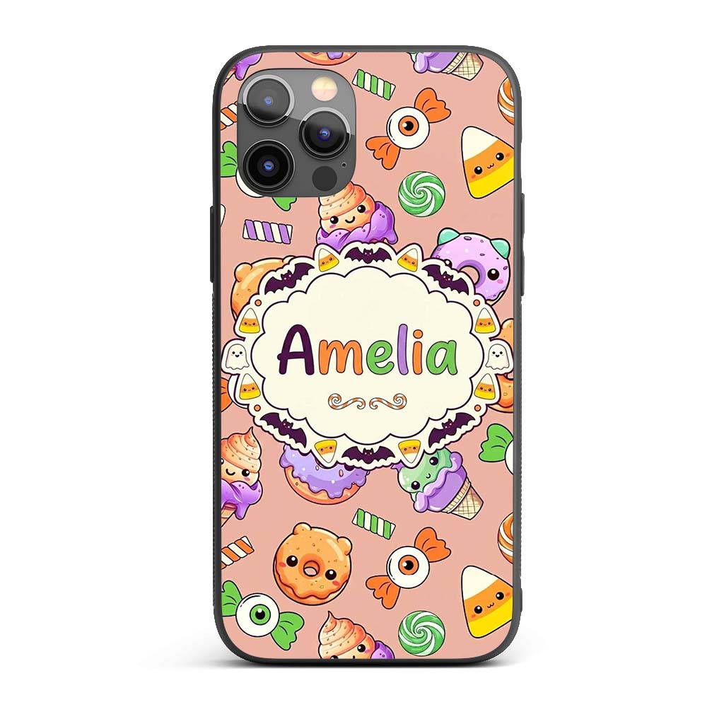 Cute Halloween Donuts Candy Eyeball Ice Cream Custom Name Protective Phone Case Mobile Cover Durable Everyday Smartphone Shock Resistant