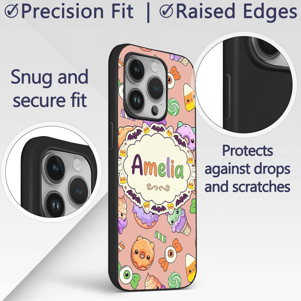 Cute Halloween Donuts Candy Eyeball Ice Cream Custom Name Protective Phone Case Mobile Cover Durable Everyday Smartphone Shock Resistant