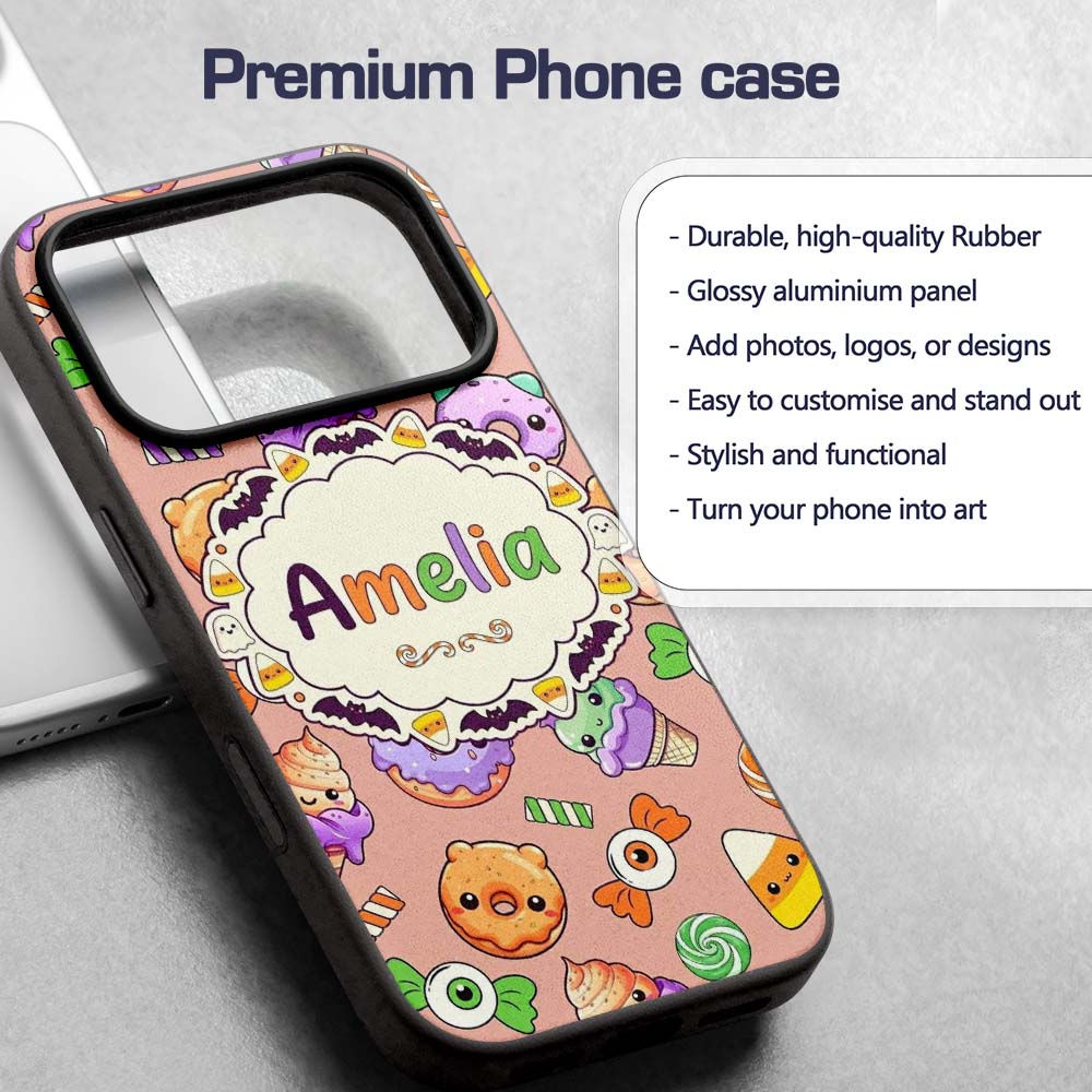 Cute Halloween Donuts Candy Eyeball Ice Cream Custom Name Protective Phone Case Mobile Cover Durable Everyday Smartphone Shock Resistant