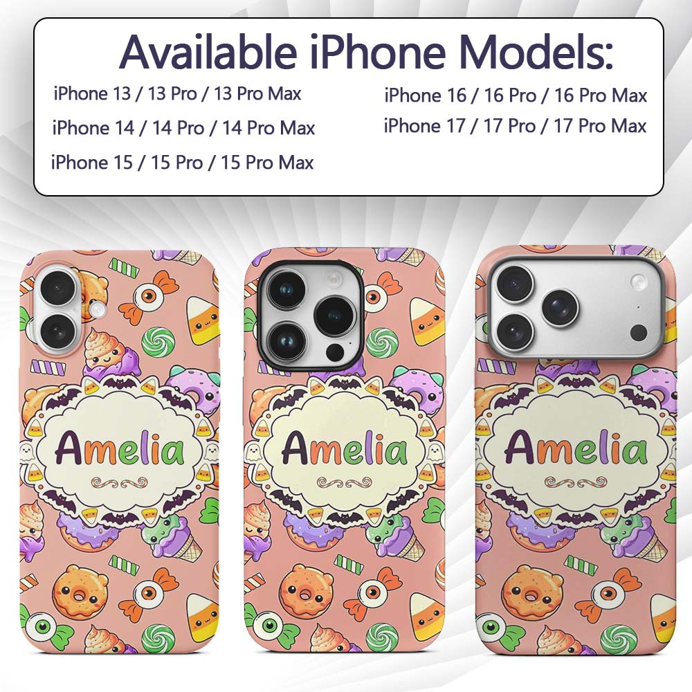 Cute Halloween Donuts Candy Eyeball Ice Cream Custom Name Protective Phone Case Mobile Cover Durable Everyday Smartphone Shock Resistant