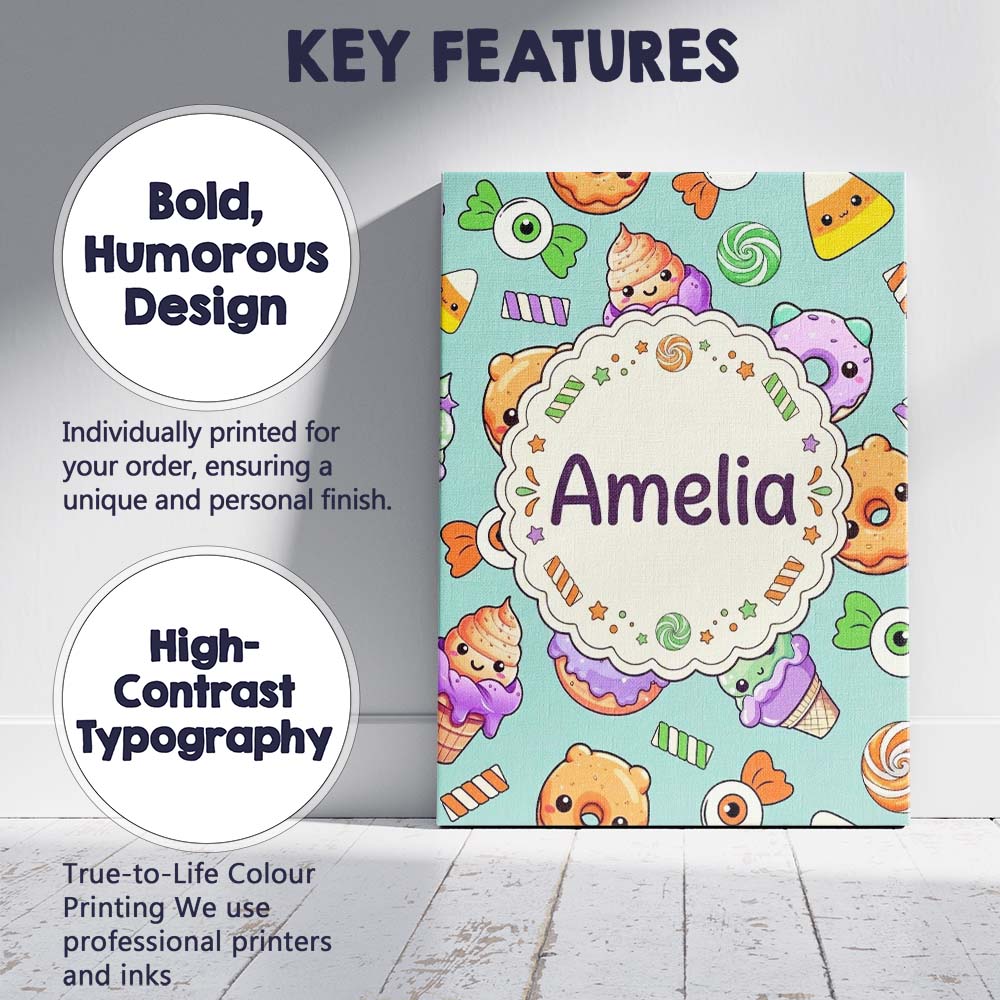 Personalised Name Cute Halloween Donuts Custom Modern Room Accent Elegant Feature Canvas Wall Art Print Decor Picture Ready to Hang