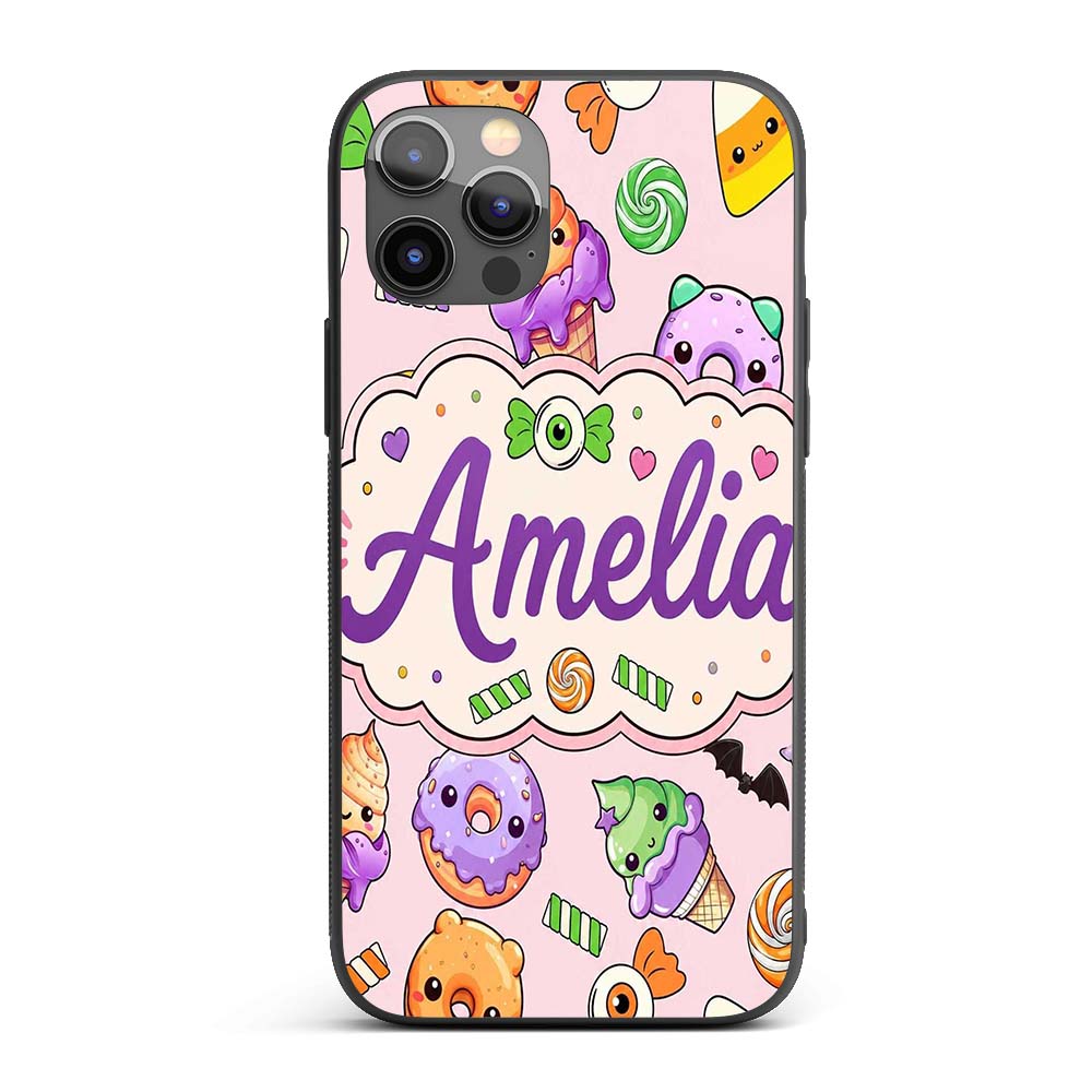 Halloween Donut Candy Eyeball Ice Cream Seamless Custom Name Protective Phone Case Mobile Cover Durable Everyday Smartphone Shock Resistant