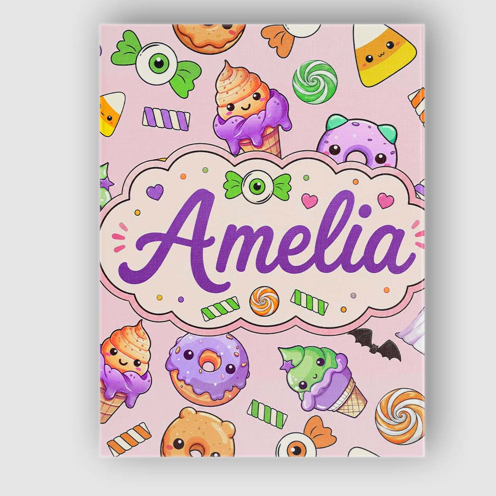 Personalised Name Halloween Donut Candy Custom Modern Room Accent Elegant Feature Canvas Wall Art Print Decor Picture Ready to Hang