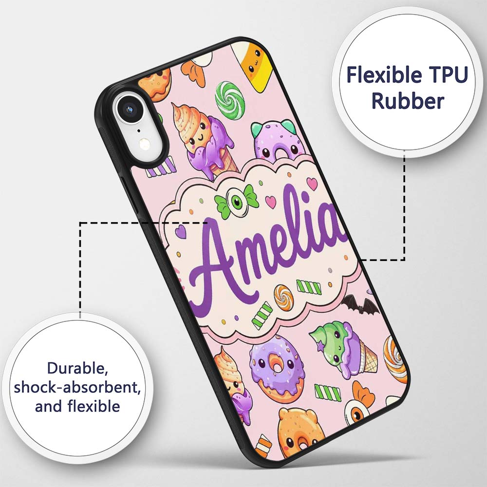 Halloween Donut Candy Eyeball Ice Cream Seamless Custom Name Protective Phone Case Mobile Cover Durable Everyday Smartphone Shock Resistant