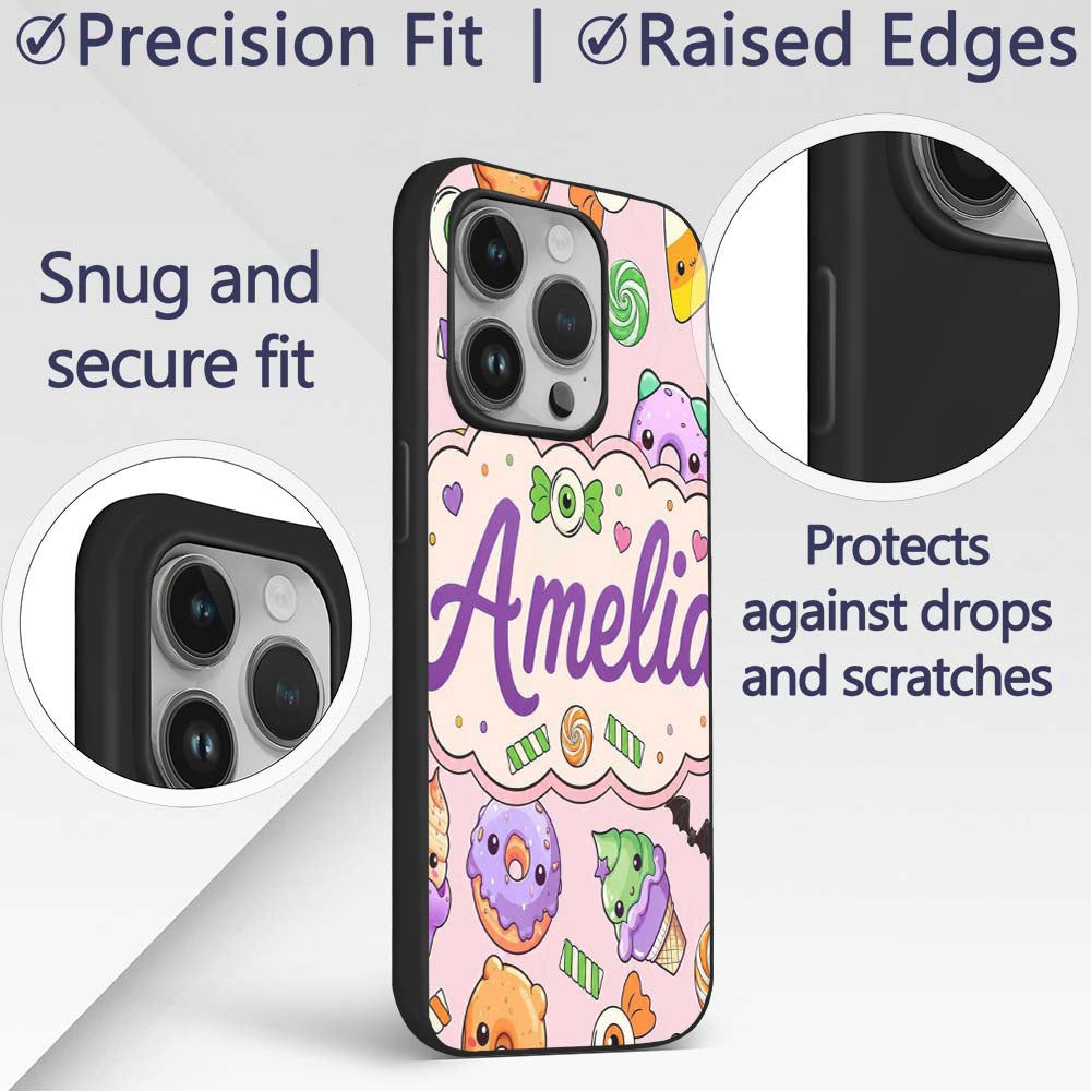 Halloween Donut Candy Eyeball Ice Cream Seamless Custom Name Protective Phone Case Mobile Cover Durable Everyday Smartphone Shock Resistant