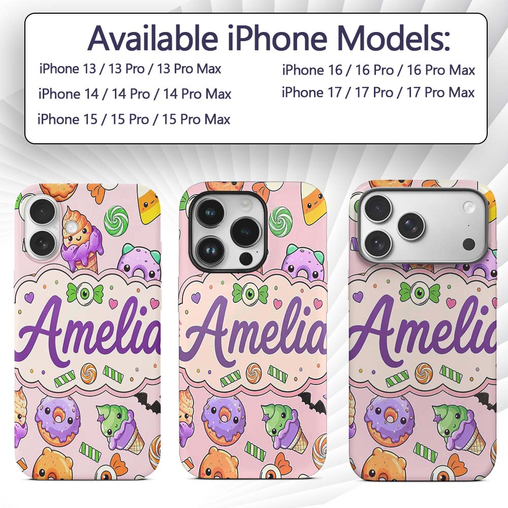 Halloween Donut Candy Eyeball Ice Cream Seamless Custom Name Protective Phone Case Mobile Cover Durable Everyday Smartphone Shock Resistant