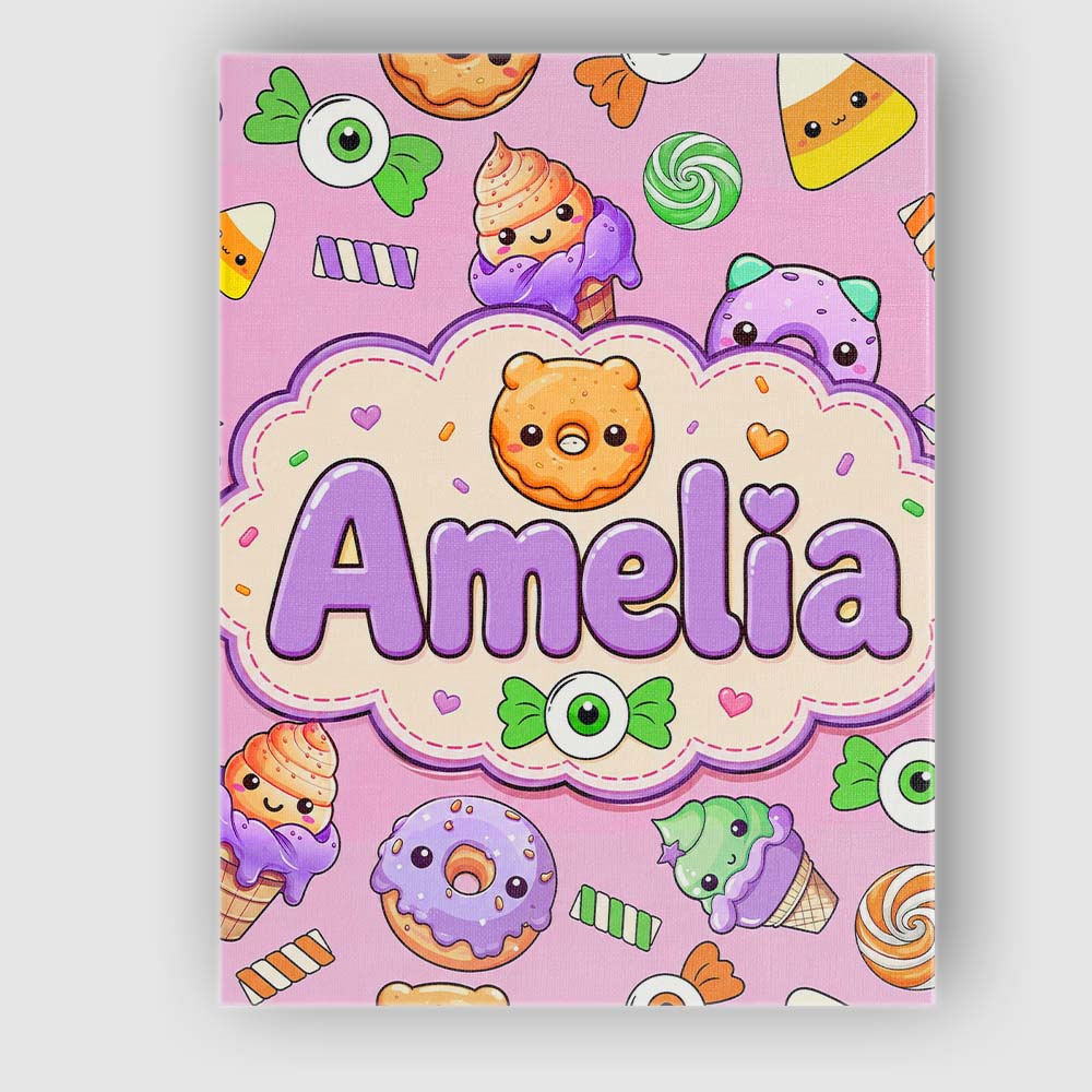 Personalised Name Halloween Donuts Candy Custom Unique Gift Idea Elegant Feature Canvas Wall Art Print Decor Picture Ready to Hang