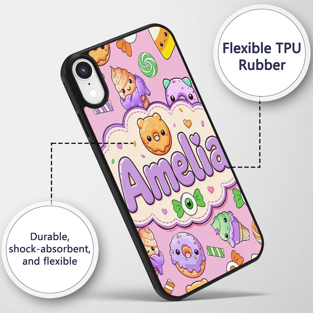 Halloween Donuts Candy Eyeball Ice Cream Seamless Custom Name Protective Phone Case Mobile Cover Durable Everyday Smartphone Shock Resistant