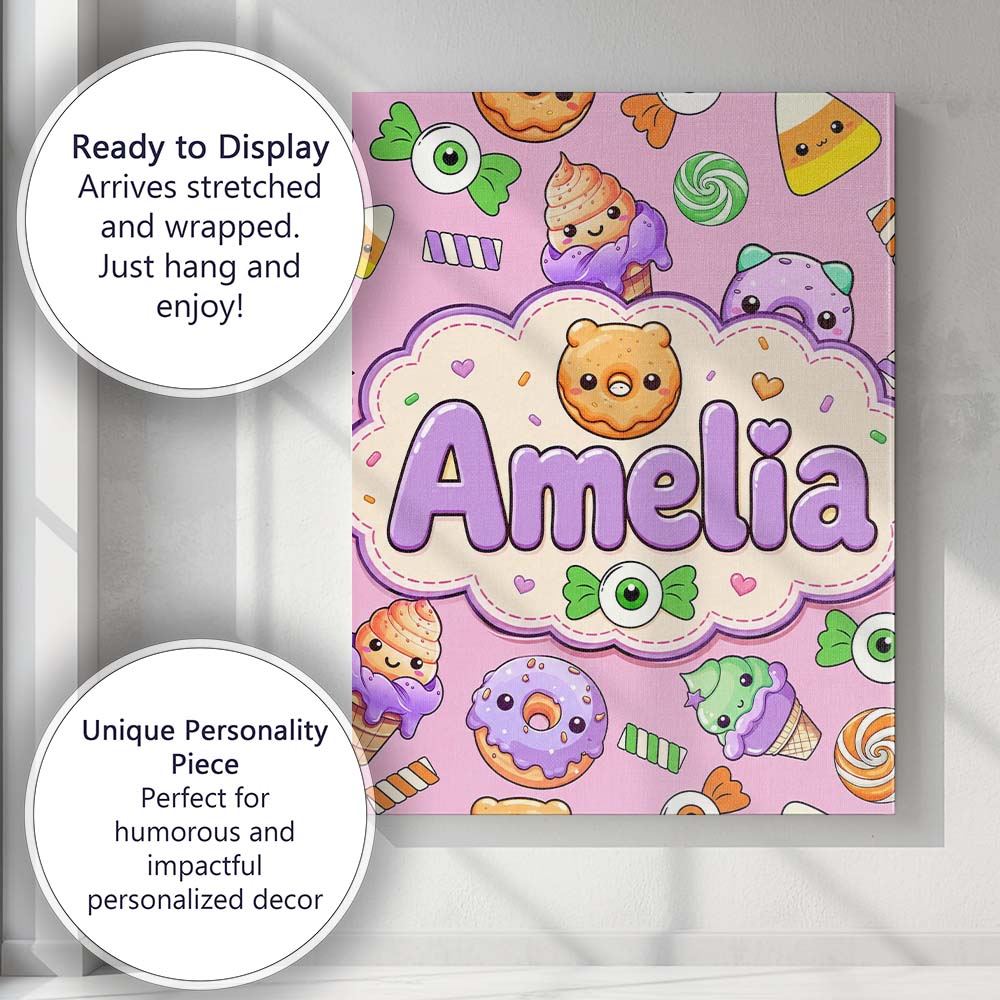 Personalised Name Halloween Donuts Candy Custom Unique Gift Idea Elegant Feature Canvas Wall Art Print Decor Picture Ready to Hang