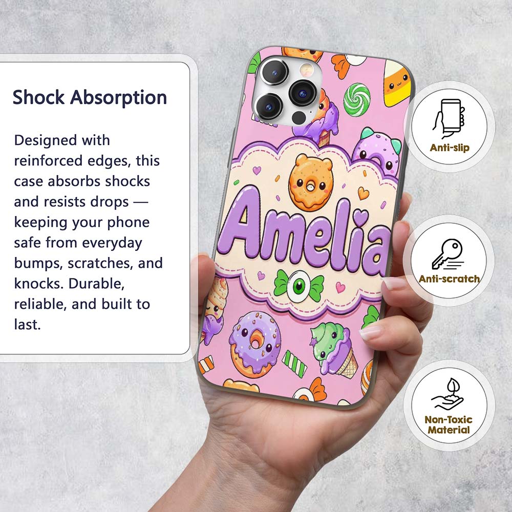 Halloween Donuts Candy Eyeball Ice Cream Seamless Custom Name Protective Phone Case Mobile Cover Durable Everyday Smartphone Shock Resistant