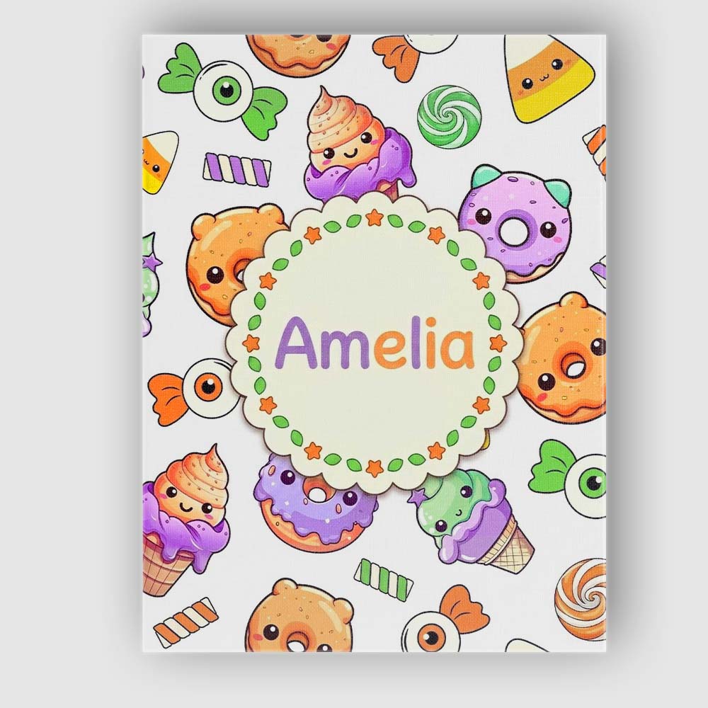 Personalised Name Halloween Donut Candy Custom Modern Room Accent Elegant Feature Canvas Wall Art Print Decor Picture Ready to Hang