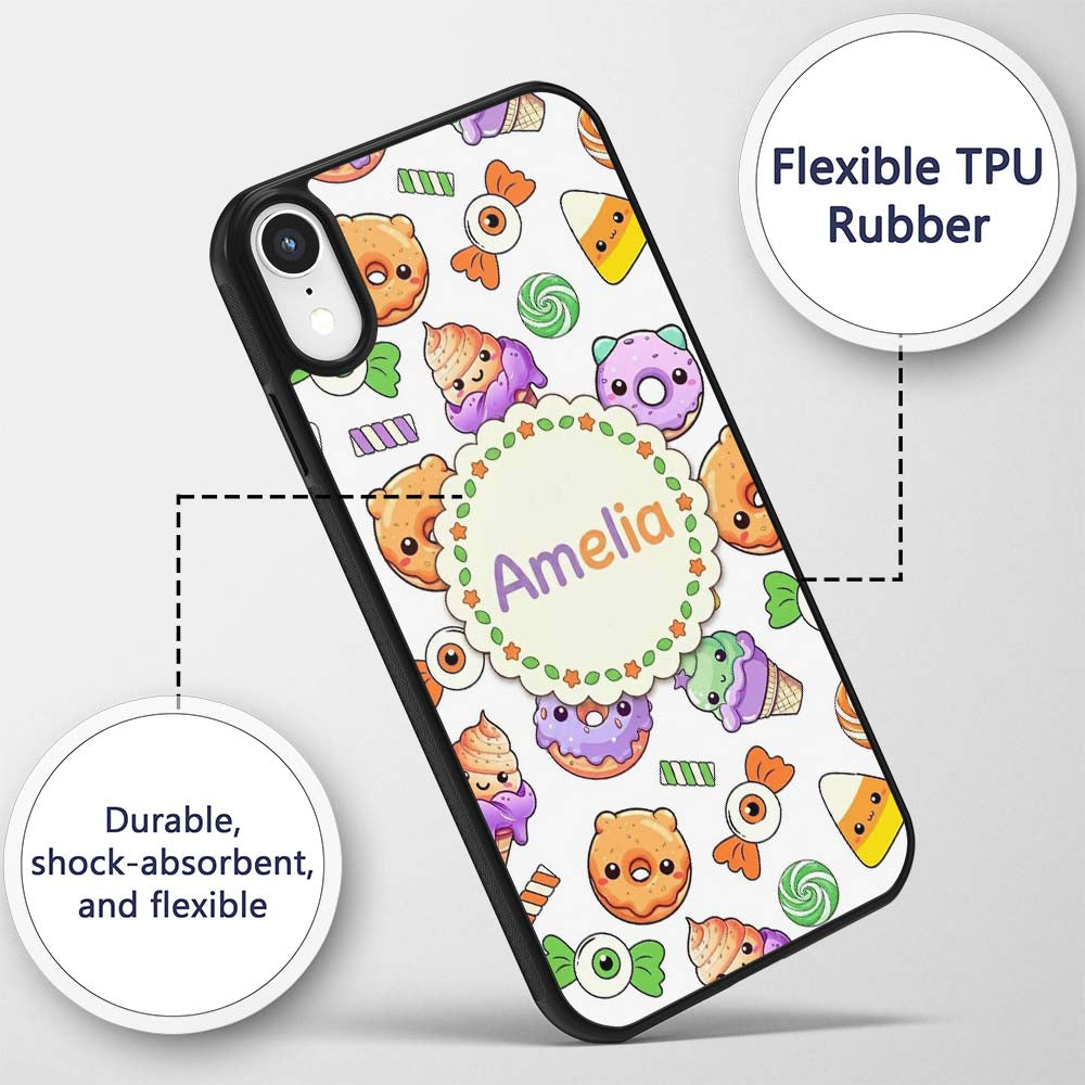 Halloween Donut Candy Eyeball Ice Cream Seamless Custom Name Protective Phone Case Mobile Cover Durable Everyday Smartphone Shock Resistant