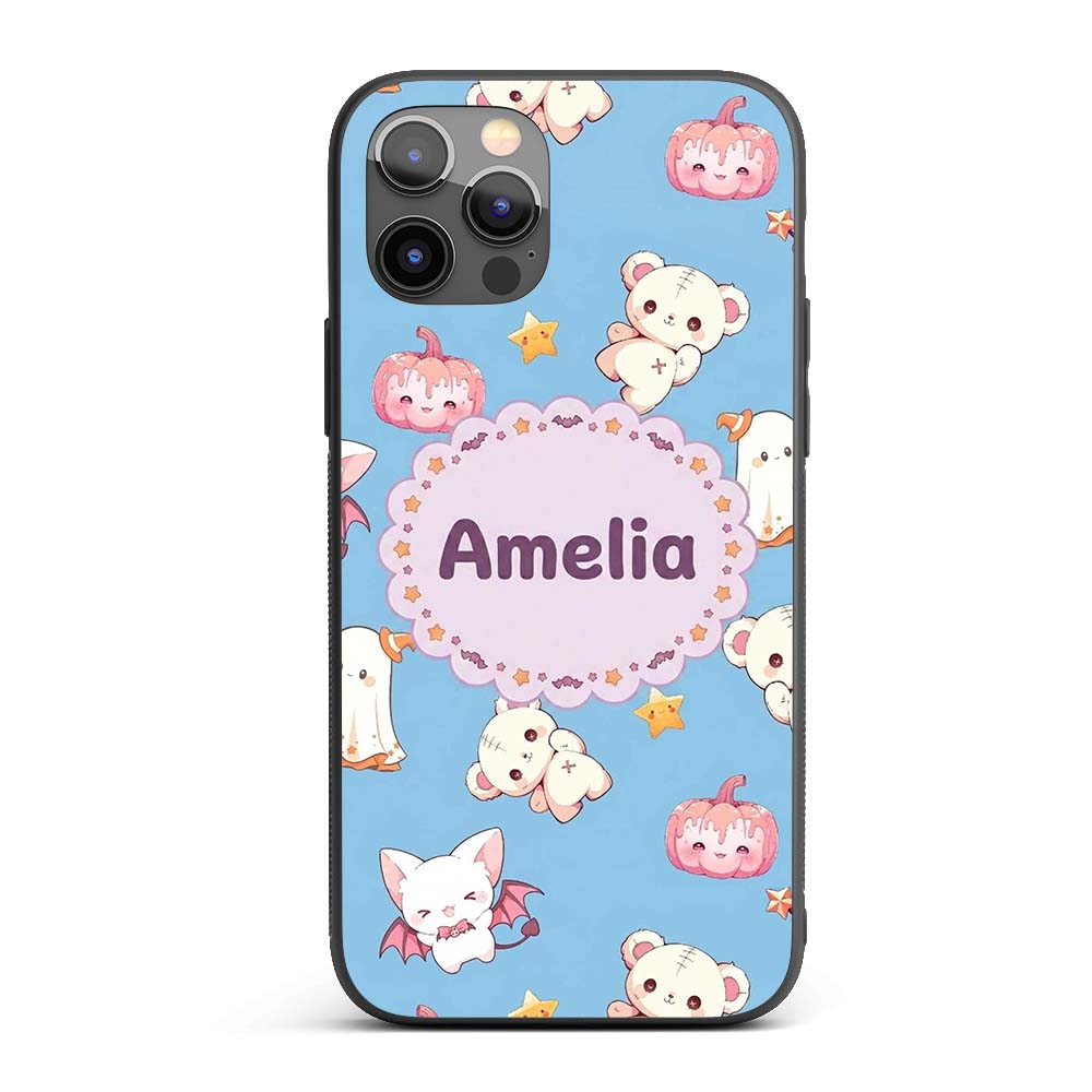 Kawaii Halloween Bunny Witch Ghost Printed Design Custom Name Protective Phone Case Mobile Cover Durable Everyday Smartphone Shock Resistant