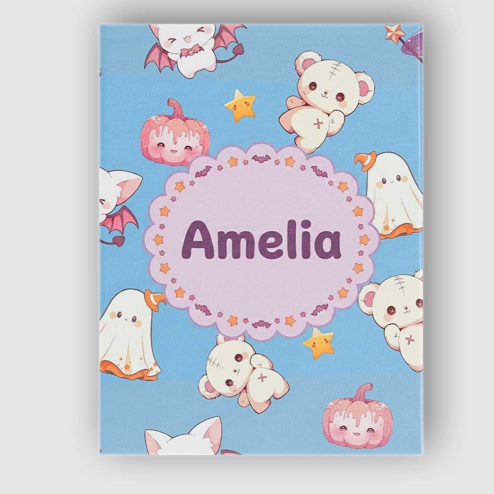 Personalised Name Kawaii Halloween Bunny Custom Unique Gift Idea Elegant Feature Canvas Wall Art Print Decor Picture Ready to Hang