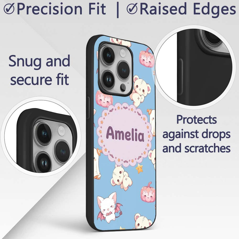 Kawaii Halloween Bunny Witch Ghost Printed Design Custom Name Protective Phone Case Mobile Cover Durable Everyday Smartphone Shock Resistant