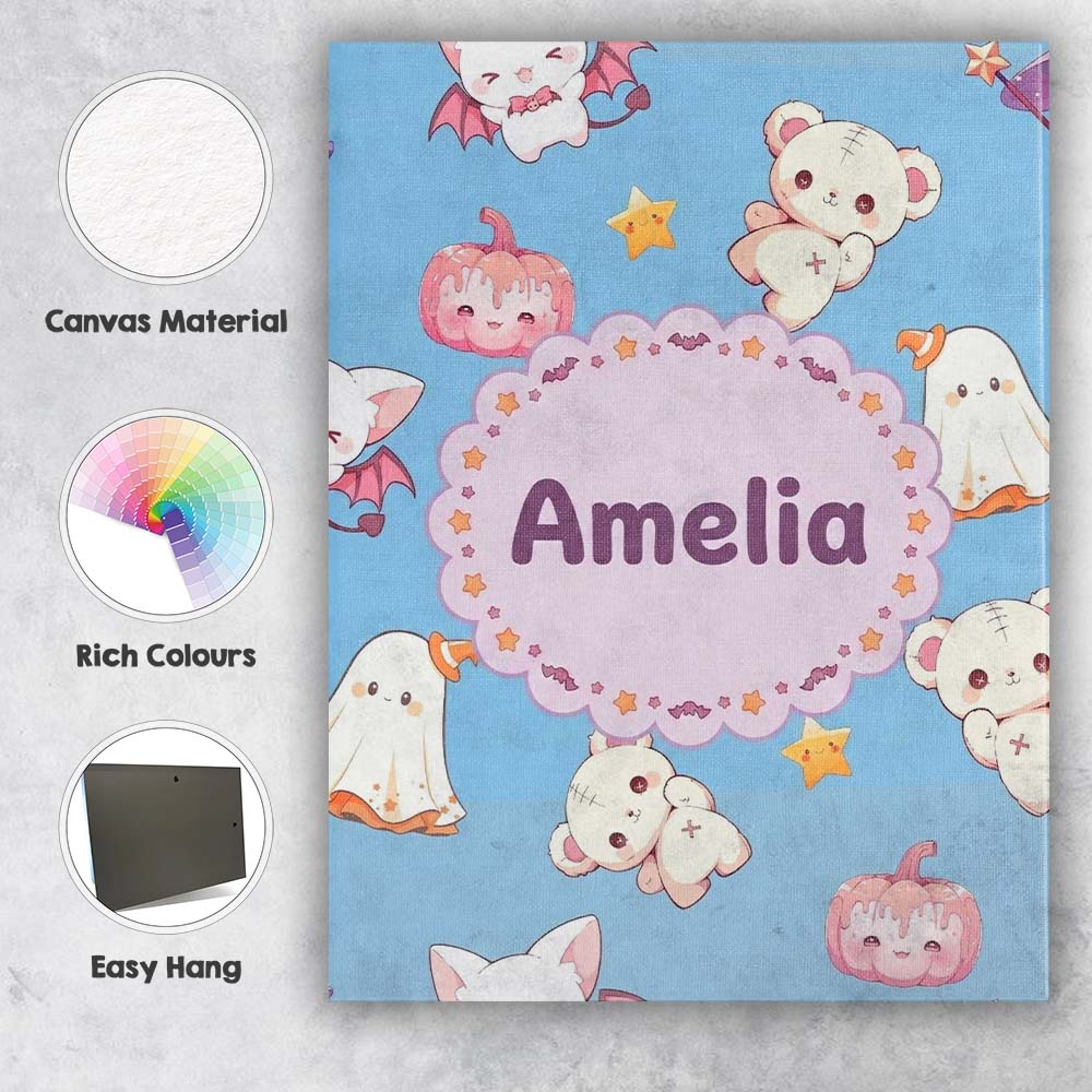 Personalised Name Kawaii Halloween Bunny Custom Unique Gift Idea Elegant Feature Canvas Wall Art Print Decor Picture Ready to Hang