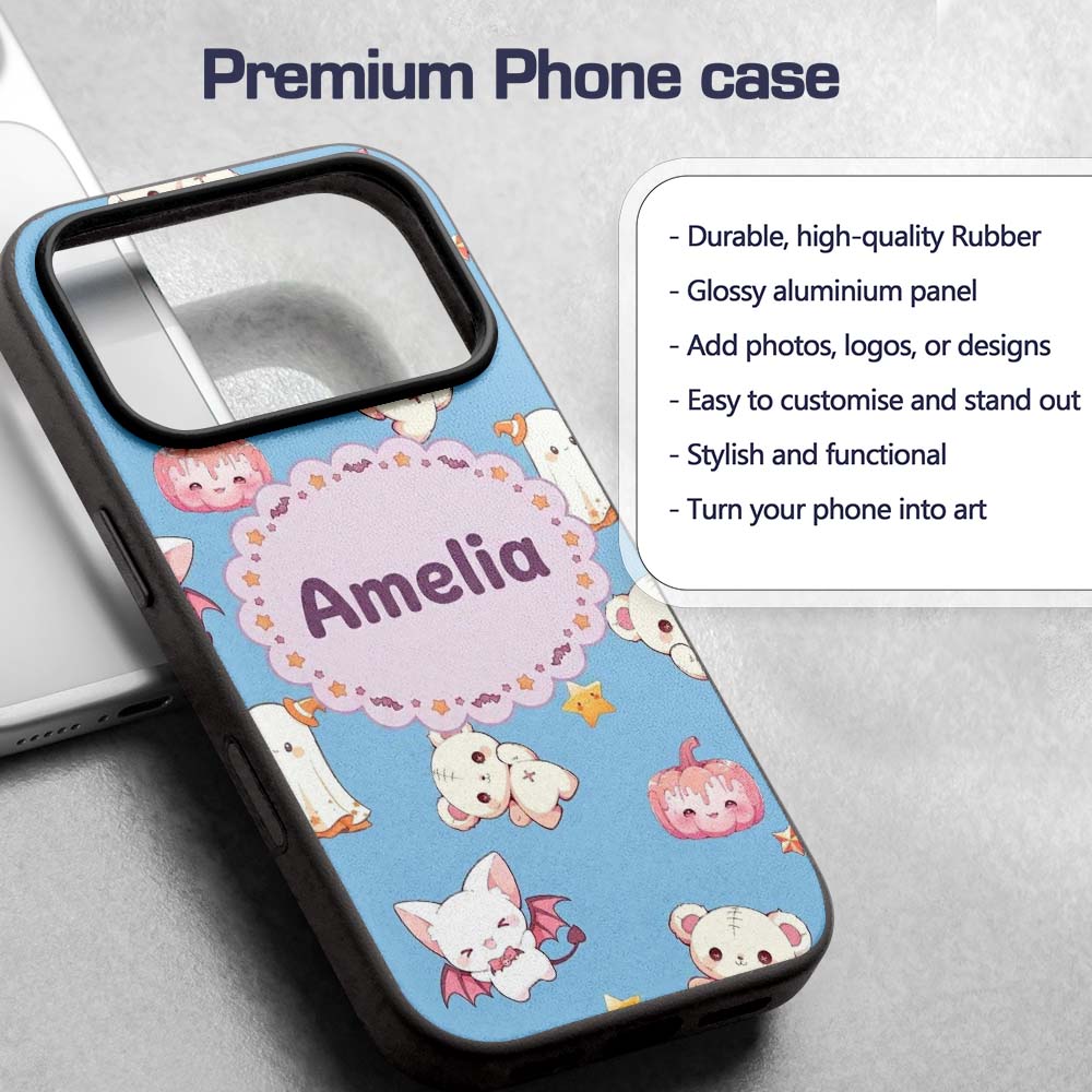 Kawaii Halloween Bunny Witch Ghost Printed Design Custom Name Protective Phone Case Mobile Cover Durable Everyday Smartphone Shock Resistant