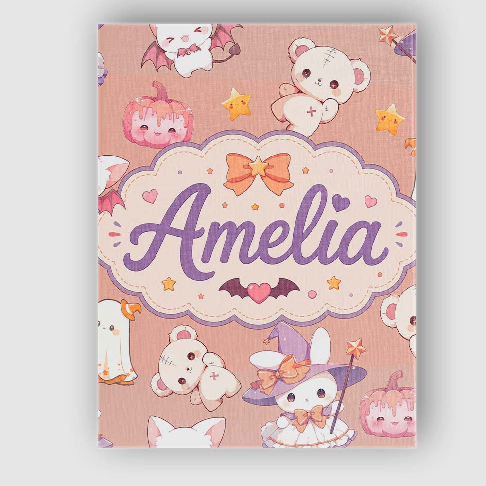 Personalised Name Cute Kawaii Halloween Custom Modern Room Accent Elegant Feature Canvas Wall Art Print Decor Picture Ready to Hang