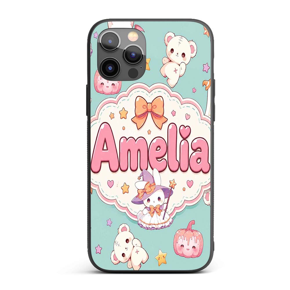 Kawaii Halloween Bunny Witch Ghost Printed Design Custom Name Protective Phone Case Mobile Cover Durable Everyday Smartphone Shock Resistant