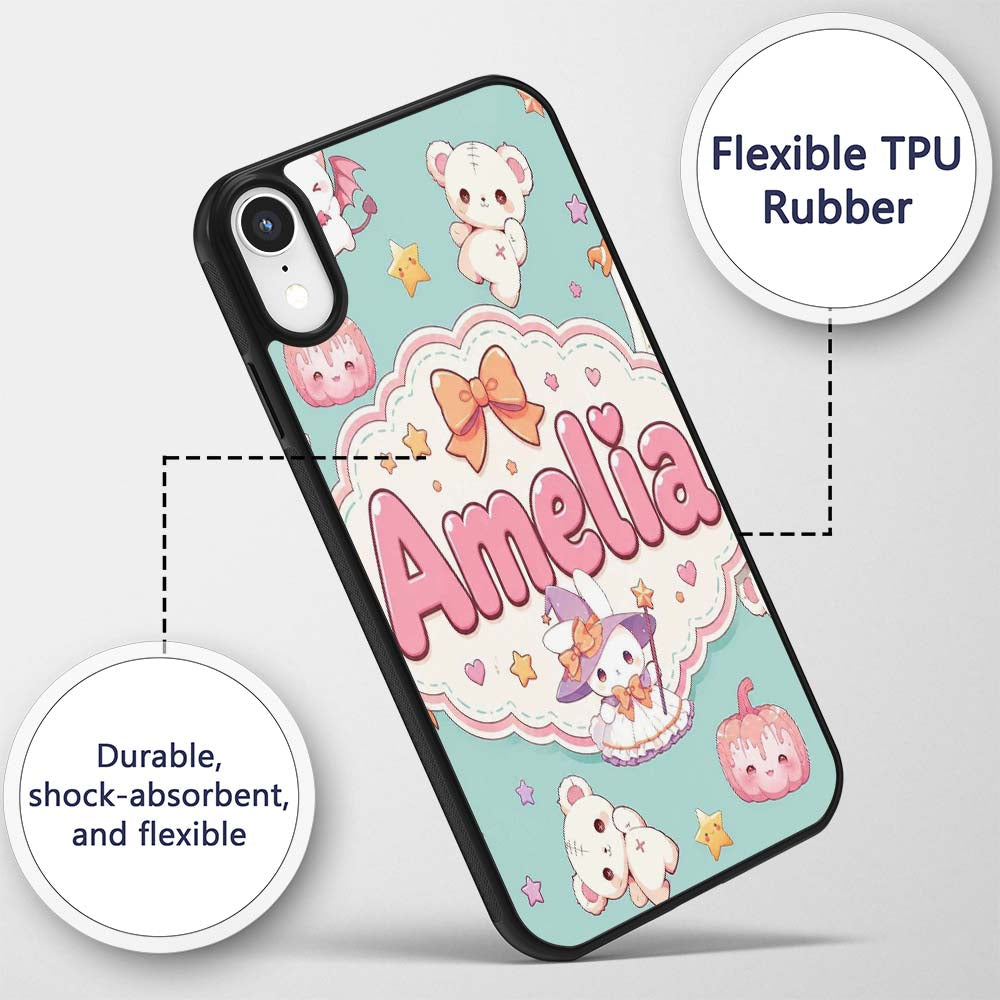 Kawaii Halloween Bunny Witch Ghost Printed Design Custom Name Protective Phone Case Mobile Cover Durable Everyday Smartphone Shock Resistant
