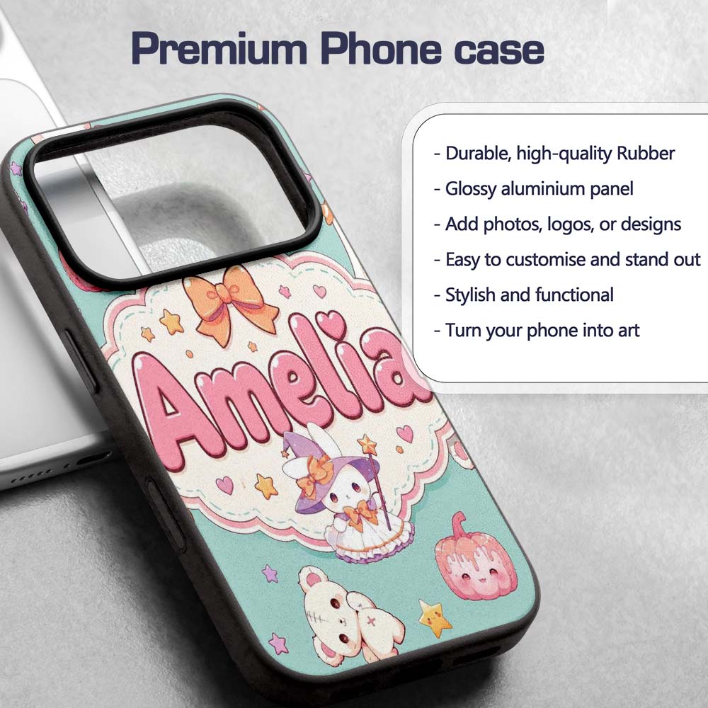 Kawaii Halloween Bunny Witch Ghost Printed Design Custom Name Protective Phone Case Mobile Cover Durable Everyday Smartphone Shock Resistant