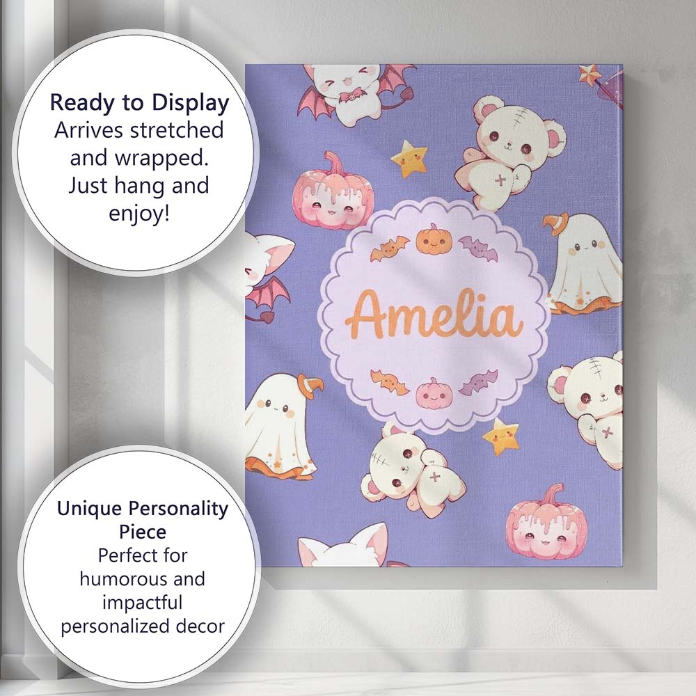 Personalised Name Cute Halloween Bunny Custom Modern Room Accent Elegant Feature Canvas Wall Art Print Decor Picture Ready to Hang