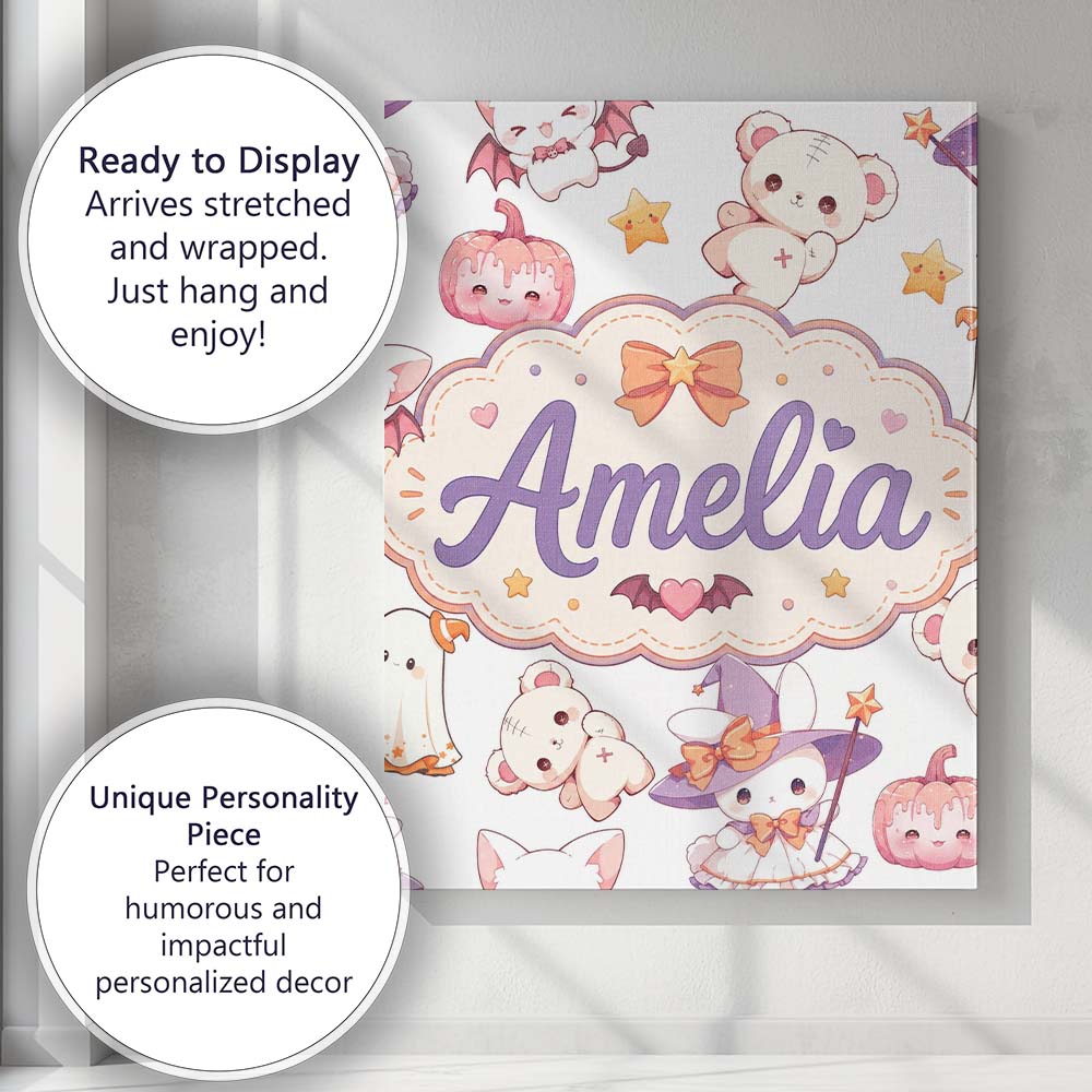 Personalised Name Cute Halloween Bunny Custom Modern Room Accent Elegant Feature Canvas Wall Art Print Decor Picture Ready to Hang