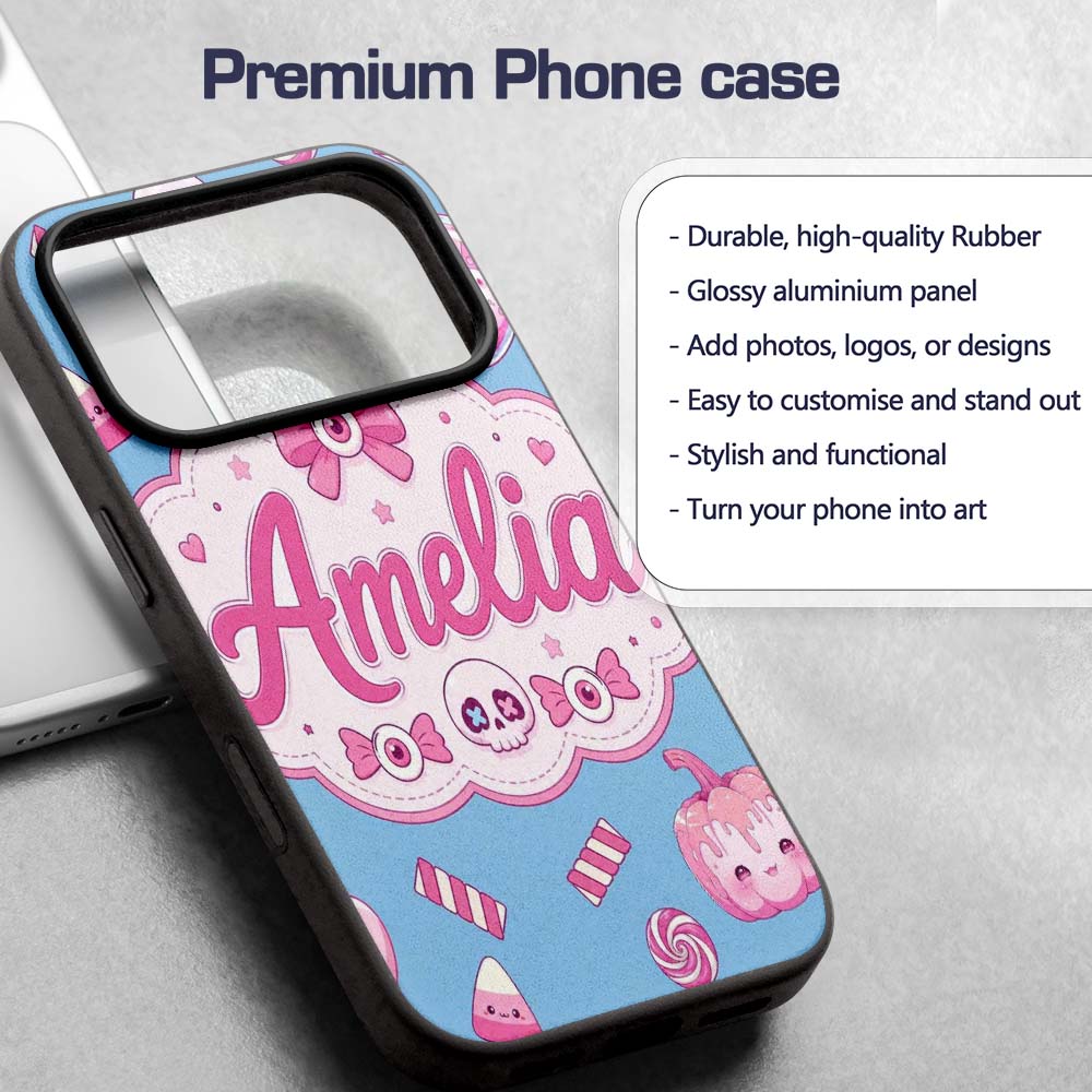 Cute Halloween Bunny Ghost Candy Pumpkin Seamless Custom Name Protective Phone Case Mobile Cover Durable Everyday Smartphone Shock Resistant