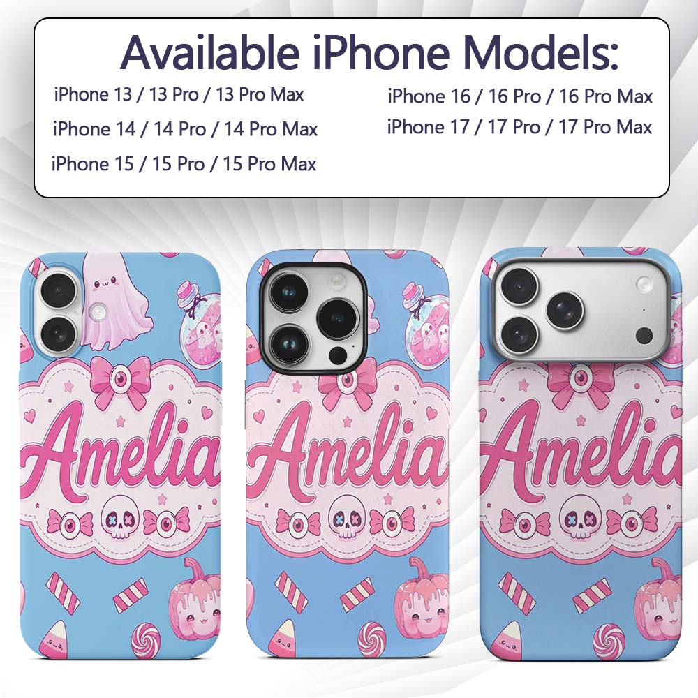 Cute Halloween Bunny Ghost Candy Pumpkin Seamless Custom Name Protective Phone Case Mobile Cover Durable Everyday Smartphone Shock Resistant