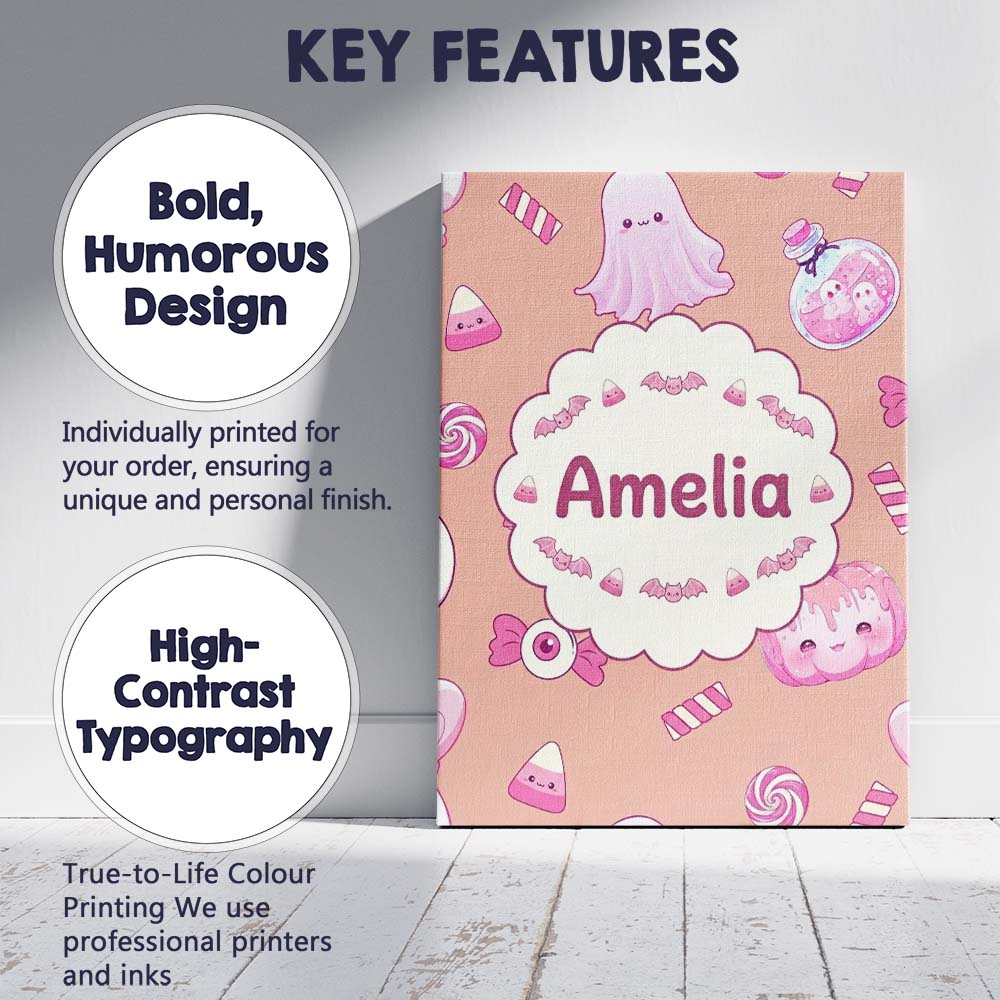 Personalised Name Cute Halloween Bunny Custom Modern Room Accent Elegant Feature Canvas Wall Art Print Decor Picture Ready to Hang