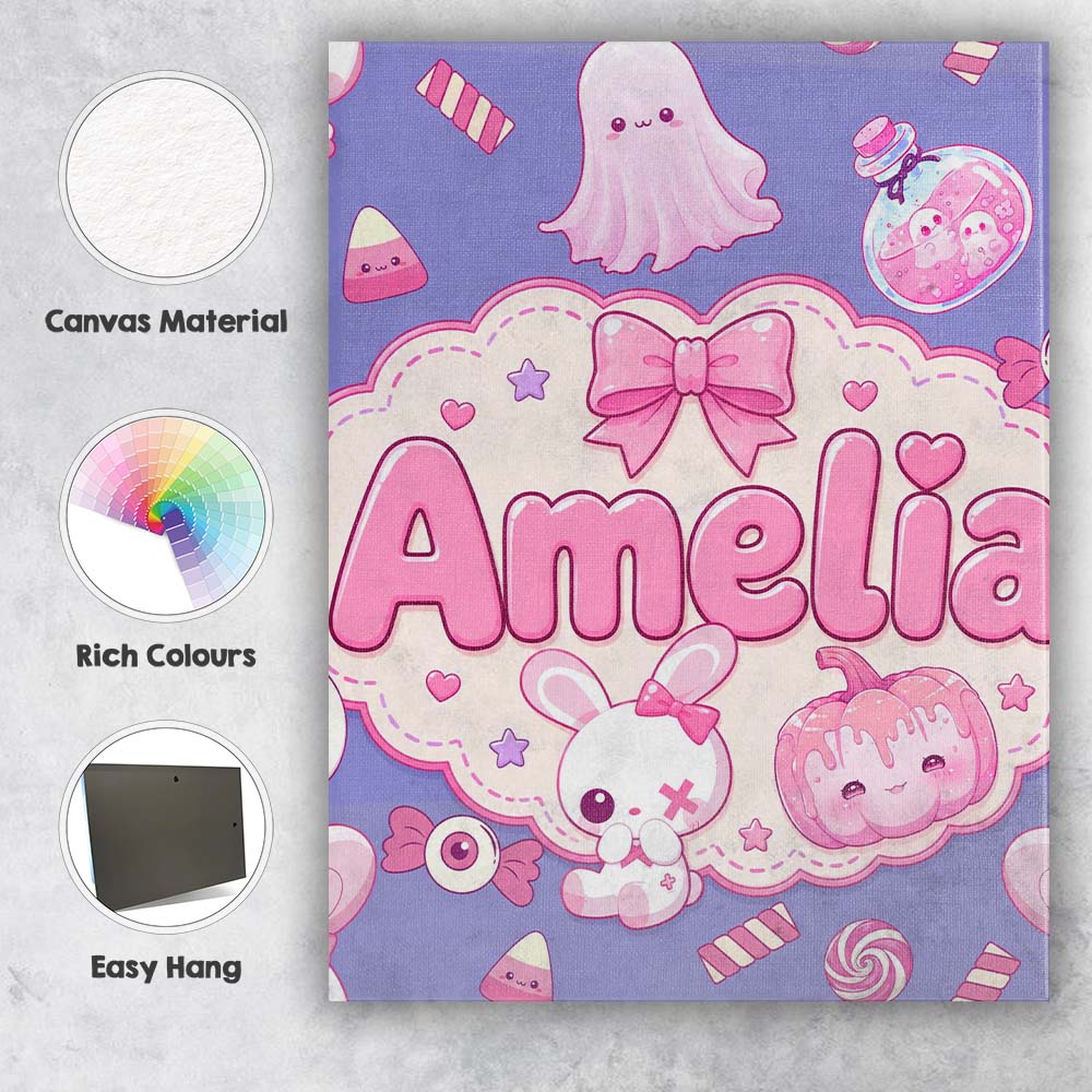 Personalised Name Cute Halloween Bunny Custom Modern Room Accent Elegant Feature Canvas Wall Art Print Decor Picture Ready to Hang