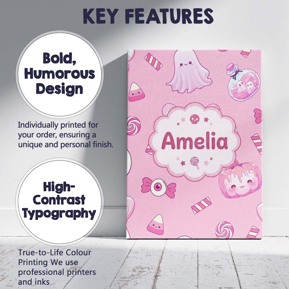 Personalised Name Cute Halloween Bunny Custom Modern Room Accent Elegant Feature Canvas Wall Art Print Decor Picture Ready to Hang