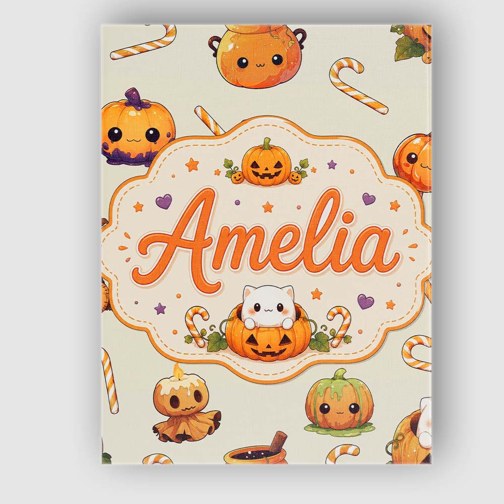 Personalised Name Cute Kawaii Halloween Custom Modern Room Accent Elegant Feature Canvas Wall Art Print Decor Picture Ready to Hang