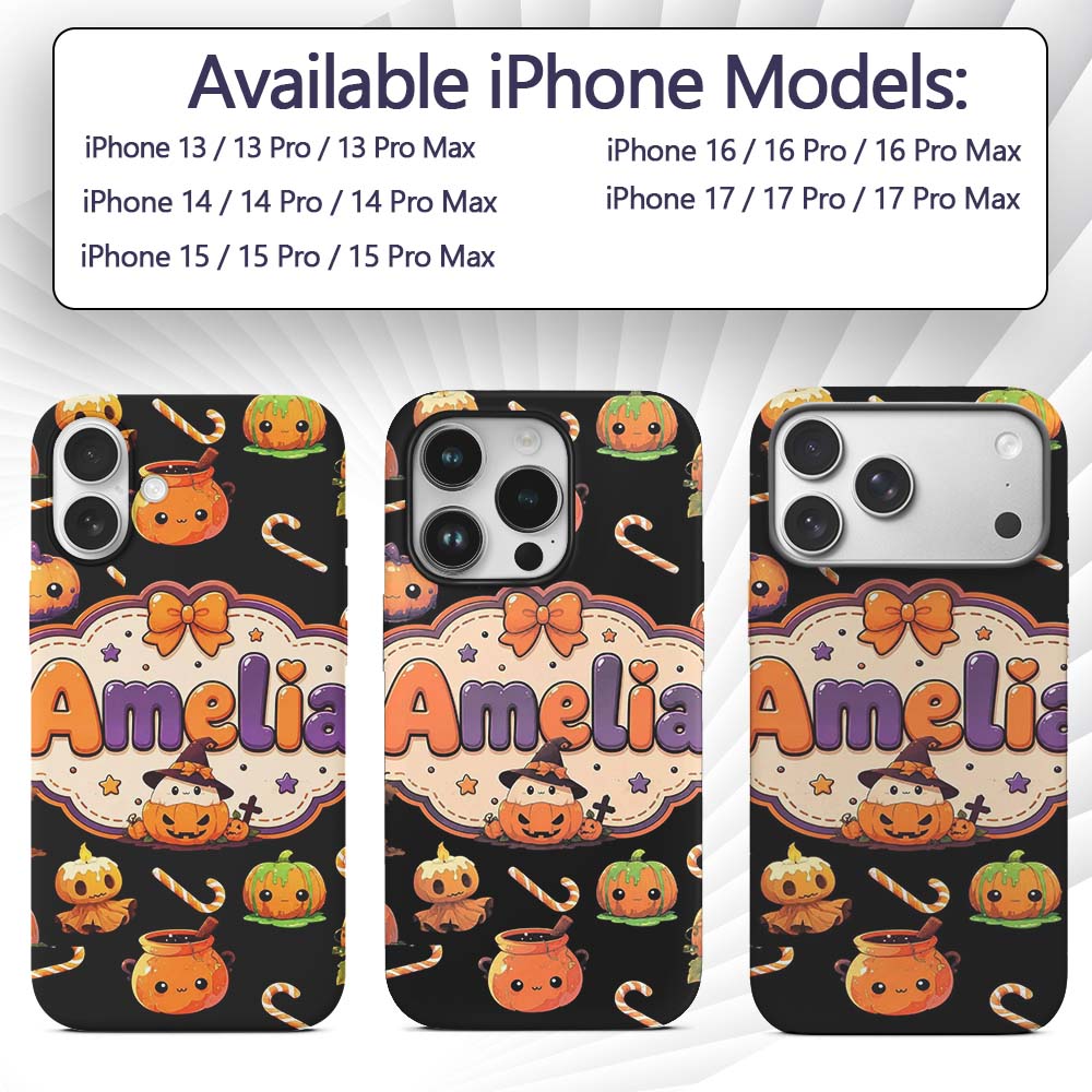 Cute Kawaii Halloween Pumpkin Candy Scarecrow Custom Name Protective Phone Case Mobile Cover Durable Everyday Smartphone Shock Resistant