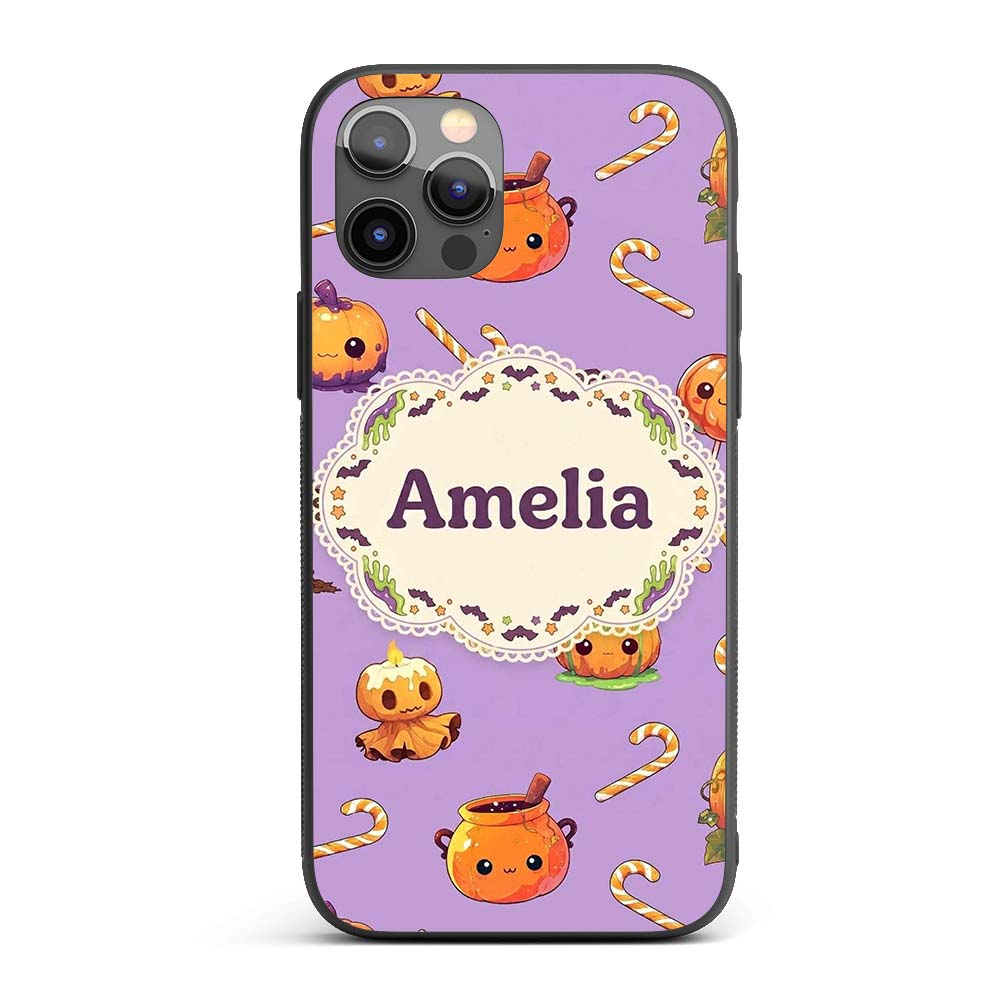Cute Halloween Pumpkin Candy Scarecrow Seamless Custom Name Protective Phone Case Mobile Cover Durable Everyday Smartphone Shock Resistant