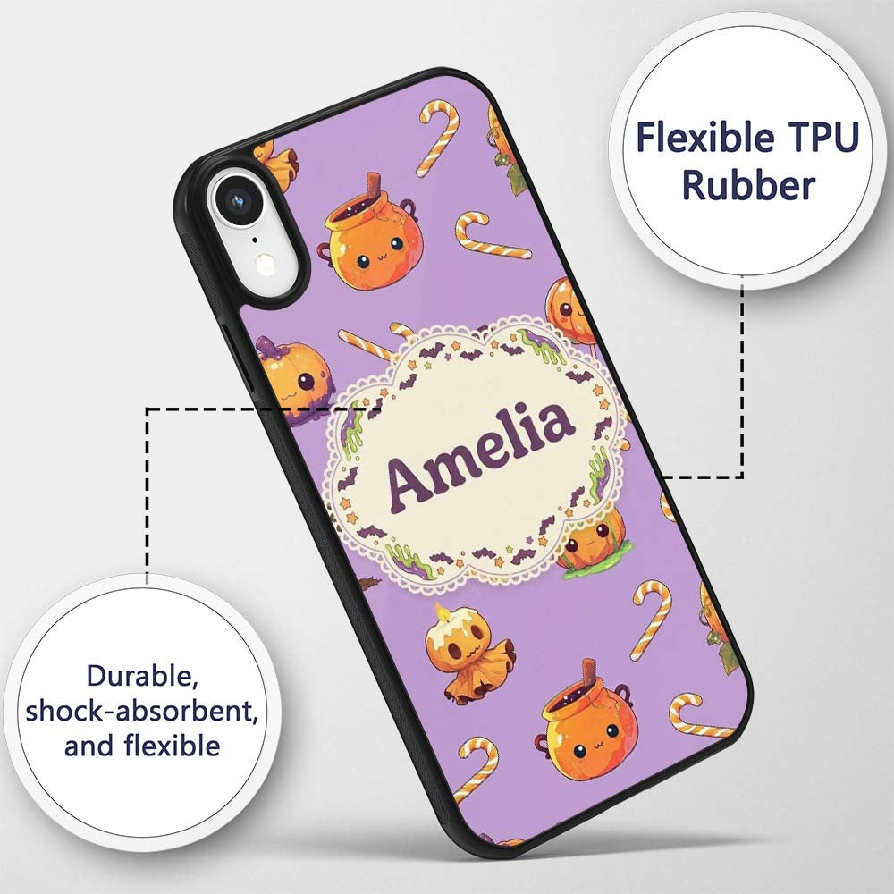 Cute Halloween Pumpkin Candy Scarecrow Seamless Custom Name Protective Phone Case Mobile Cover Durable Everyday Smartphone Shock Resistant