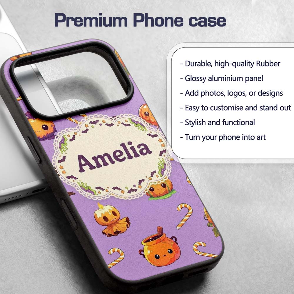 Cute Halloween Pumpkin Candy Scarecrow Seamless Custom Name Protective Phone Case Mobile Cover Durable Everyday Smartphone Shock Resistant