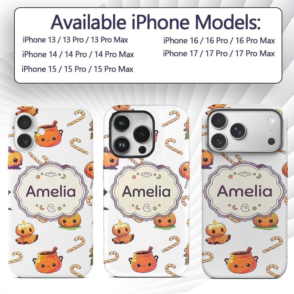 Cute Kawaii Halloween Pumpkin Candy Scarecrow Custom Name Protective Phone Case Mobile Cover Durable Everyday Smartphone Shock Resistant