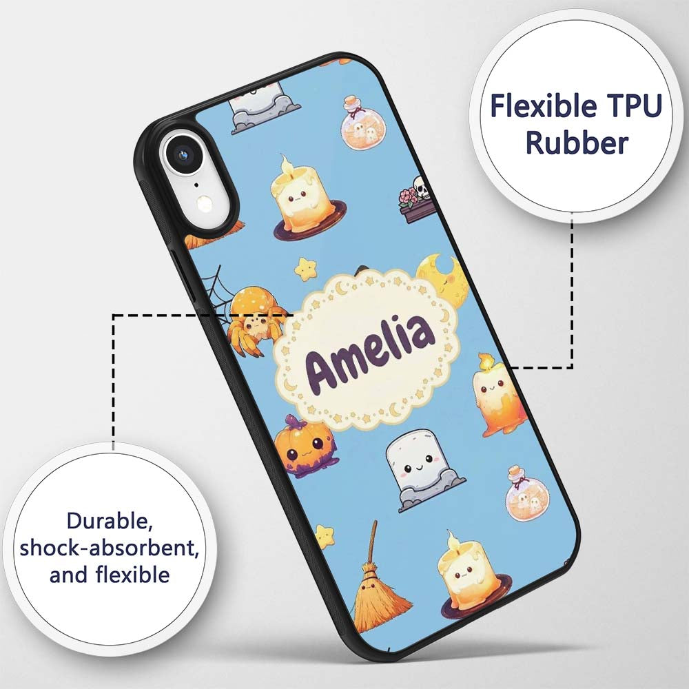 Cute Kawaii Witch Spider Candle Moon Seamless Custom Name Protective Phone Case Mobile Cover Durable Everyday Smartphone Shock Resistant