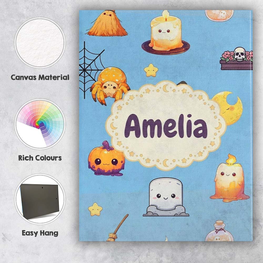 Personalised Name Cute Kawaii Witch Spider Custom Unique Gift Idea Elegant Feature Canvas Wall Art Print Decor Picture Ready to Hang